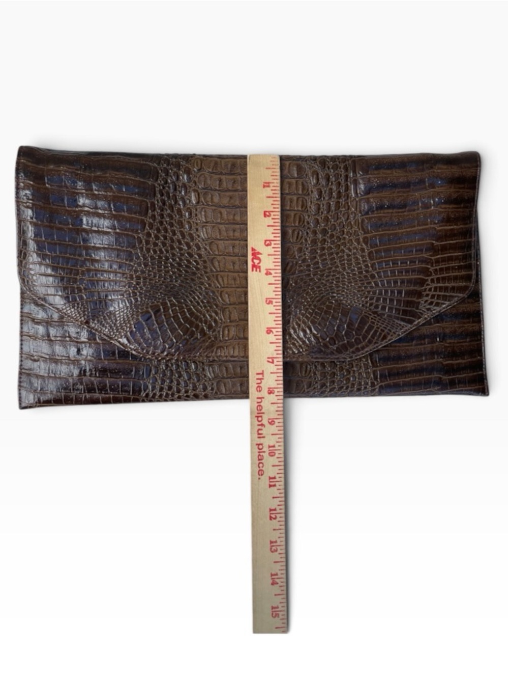 Vintage Genuine Hornback Crocodile Envelope Clutch Bag Brown Large 15.5” - Picture 4 of 11